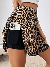 ieftine Fuste grafice-Fustă scurtă pentru femei culotte modă subțire casual fuste mini cu talie înaltă grafic leopard stratificată elastică zilnică maro vară poliester