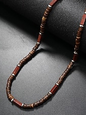 abordables Bijoux pour hommes-Collier de perles en bois naturel pour homme avec des accents turquoise, style surfeur bohème, bijoux réglables pour la plage, les festivals et les tenues décontractées