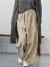 economico Pantaloni in lino e cotone semplici-Per donna Pantaloni in cotone e lino Pantaloni Eleganti Casual Lunghezza intera Naturale Semplice Tasca Elastico in vita Comodo All&#039;aperto Confortevole Streetwear Uscire Grigio Nero Cachi Caffè Estate