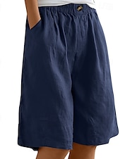 abordables Bermudas-Mujer Pantalón corto pantalones Casual Longitud de la rodilla Cintura Media Plano Bolsillo Cintura elástica Confortable Al Aire Libre Ropa Cotidiana Noche Azul pavo real Albaricoque Marrón Claro