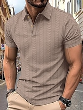 cheap Men&#039;s Classic Polo-Men&#039;s Golf Shirt Golf Polos Shirts Work Casual Lapel Short Sleeve Basic Modern Stripes Patchwork Buttons Summer Regular Fit Depression Green Black White Burgundy Deep Blue Khaki Golf Shirt