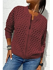 preiswerte Jacken-Damen Bluse Einfach Basic Modern Langarm Rundhalsausschnitt Normale Oberteile Täglich Ferien Ausgehen Reißverschluss Schwarz Weiß Rosa Wein Armeegrün Sommer