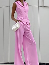 cheap Women’s Short Sets-Women&#039;s Active Basic Cotton Linen Sets Vest Pants Sets Sleeveless Shirt Collar Solid Color Dubbele Rij Knopen Outdoor Date Pink Blue Summer Regular Fit