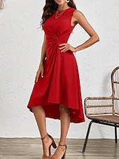 olcso Egyszerű ruha-Női Midi Ruha A Vonalú Ruha Egyszínű Bodycon Ruha Munka Ruhák Félig Formális Iroda Karcsú Grafikai Ujjatlan Kerek Nyak Fekete Rózsaszín Piros Kék Nyár