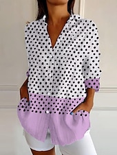 abordables Tops à Rayures et Géométriques pour Femmes-Femmes Chemise Graphique Géométrique À pois Quotidien Élégant Manche Courte manche longue Col de chemise Hauts Réguliers Quotidien Vert cendré Jaune Bleu Violet Été Printemps