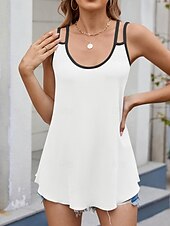 billige Enkel tank topp-Dame Camisole Tank Top Helfarge Daglig Fritid Ermeløs Med stropper Vanlige topper Daglig Svart Hvit Rosa Grønn Sommer