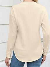 preiswerte Damen Einfache Oberteile-Damen Bluse Einfarbig Stilvoll Lässig Langarm V Ausschnitt Normale Oberteile Täglich Knöpfe Tasche Schwarz Weiß Braun Aprikose Sommer Frühling