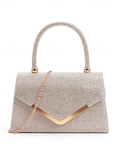 abordables Pochettes et sacs à main de soirée-Pochette de soirée pailletée pour femme avec bandoulière chaîne – élégante pochette structurée à poignée supérieure pour mariages, cocktails et événements formels