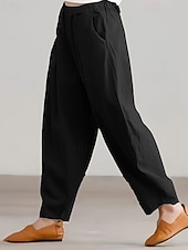 economico Pantaloni in lino e cotone semplici-Per donna Pantaloni in cotone e lino Pantaloni harem Moda Streetwear Comfort Lunghezza intera Misura del girovita medio Semplice Tasca Elastico in vita Comodo All&#039;aperto Confortevole Streetwear