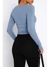 ieftine tricou simplu-Pentru femei Bluză Simplu Modern Manșon Lung Pătrat Crop Tops Zilnic Concediu Ieșire Negru Alb Verde Militar Roșu-aprins Albastru piscină Vară