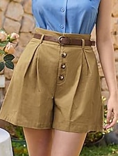 abordables Shorts-Femmes Shorts Slacks Mode Court Naturel Uni Avec Poches Boucle Extérieur Confortable Fête Sortir Abricot Noir Blanche Gingembre Été Coupe régulière