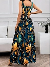 ieftine rochie florală-Pentru femei Rochie Maxi Rochie de schimb Rochie A line Vacanță Casual Boho Ieșire Fit standard Floral Grafic Fără manșon În U Negru Roșu-aprins Albastru piscină Portocaliu Vară Primăvară