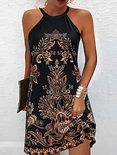 Women's Mini Dress Sundress Halter Dress Off The Shoulder Dress Vacation Casual Daily Regular Fit Floral Graphic Tribal Sleeveless Halter Neck Black Summer4