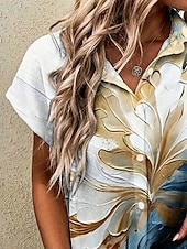 billige Blomstrete topper-Dame Skjorte Blomstret Grafisk sparkly Årgang Tropisk Daglig Ermeløs Kortermet Kappeerme Skjortekrage Lange topper Daglig Dusty Blue Gull Sommer Vår