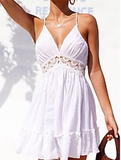 ieftine Rochii Boho-Pentru femei Rochie Mini Rochie de vară Rochie Slip Rochie Boho Rochie occidentală Modă Clasic Modern În aer liber Vacanță Concediu Fit regulat Simplu Fără manșon Bretele Spagheti Negru Alb Roz
