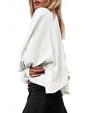 preiswerte Damen Einfache Oberteile-Damen Bluse Oberteil mit Ösen Einfach Modern Lässig Langarm Rundhalsausschnitt Normale Oberteile Täglich Ferien Ausgehen Ausschnitt Weiß Dunkelgray Aprikose Sommer
