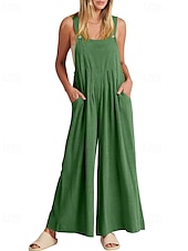olcso hivatalos jumpsuits-női normál kantáros overál utcai viselet egyszínű ujjatlan U-nyakú zsebes utcai mindennapi normál szabású fekete sárga világoszöld nyári