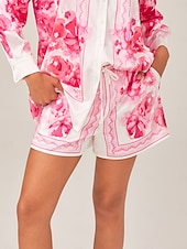 cheap Pants-Floral Printed Adjustable Drawstring Casual Shorts
