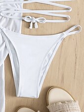 billiga Bikiniset-Kvinnors baddräkter bikini kjol baddräkt rygglös smal frans semester strandkläder enhetlig färg halterneck långärmad baddräkt
