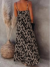 preiswerte Streifen- und geometrische Kleider-Damen Maxikleid A Linie Kleid Unterkleid Urlaub Lässig Boho Outdoor Ausgehen Strand Standard Passform Grafik Geometrisch Ärmellos Spaghettiträger Weiß Leicht Braun Blau Grau Sommer
