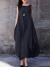 abordables Robes-Femmes Robe Longue Maxi Robe Robes en coton et lin Robe Décontractée Mode Extérieur Soirée Fête Coupe régulière Uni Sans manches Col ras du cou Noir Blanche Violet Été