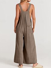 olcso hivatalos jumpsuits-női normál kantáros overál utcai viselet egyszínű ujjatlan U-nyakú zsebes utcai mindennapi normál szabású fekete sárga világoszöld nyári