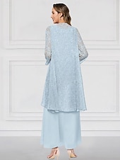 cheap With Jacket-Green Blue Pink Two Piece A-Line Dress Sets Mother of the Bride Dress Elegant Crew Neck Ankle Length Chiffon Long Sleeve Jacket Dresses with Lace Ruffles Tier 2025