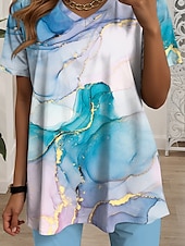 tanie Damskie krótkie komplety-Komplet 2 częściowy dla kobiet modny t-shirt i szorty krótki rękaw dekolt w serek grafika geometryczna codziennie niebieski zielony lato regularny fit