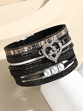 abordables Bracelet pour femme-Bracelet magnétique en similicuir pour femme – Bracelet manchette en alliage avec breloque cœur et perle et texte inspirant, bijou tendance style bohème, idéal pour la fête des mères, les anniversaires et les tenues décontractées.