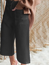 economico Pantaloni in lino e cotone semplici-Per donna Pantaloni in cotone e lino Pantaloni Palazzo Moda Streetwear Comfort Lunghezza al polpaccio Misura del girovita medio Semplice Elastico in vita Comodo All&#039;aperto Confortevole Streetwear