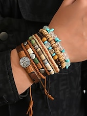 cheap Women&#039;s Bracelet-Boho Leather and Bead Bracelet Set for Men and Women – Adjustable Friendship, Tree of Life Charm – Vintage Handmade Tribal Accessories for Casual Wear, Festivals and Daily Fashion
