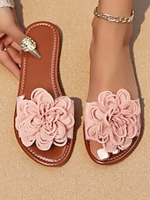 abordables Sandales à glissière-Sandales à fleurs pour femmes – Chaussures de plage plates de style bohème avec motif floral 3D pour les vacances d'été et les tenues décontractées