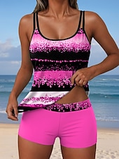 billiga Tankinis-Kvinno Baddräkter Tankini 2 Delar Shorts Baddräkt Rygglöst Semester Strand Kläder Grafisk Geometrisk U-Hals Ärmlösa Badkläder