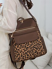 levne Vysokoškolské batohy-Dámský patchworkový batoh z tkaniny s leopardím vzorem, lze nosit na jednom rameni, s několika zipy, ideální do školy, na cesty a běžné výlety