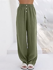 economico Pantaloni in lino e cotone semplici-Per donna Pantaloni in cotone e lino Pantaloni Palazzo Moda Streetwear Comfort Lunghezza intera Misura del girovita medio Semplice Tasca Elastico in vita Comodo All&#039;aperto Confortevole Streetwear
