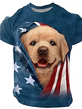 お買い得  アニマルプリントTシャツ-愛国的なゴールデンレトリバーの子犬、ヴィンセント・ハイ、メンズ 3D Tシャツ、半袖 Tシャツ、3Dプリント、クルーネックシャツ、ファッション、誇張、日常、パーティー、ストリート、カジュアル、ブルー、夏、春、オールシーズンの服