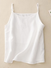 abordables Chemises-Femmes Chemise en lin Chemisier Chemises en coton et lin Uni Occasionnel Sans manches Bretelle Hauts Réguliers Quotidien Sortir Noir Blanche Abricot Été