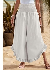 economico Pantaloni in lino e cotone semplici-Per donna Pantaloni in cotone e lino Pantaloni Eleganti Moda Streetwear Lunghezza intera Naturale Semplice Volant Elastico in vita All&#039;aperto Confortevole All&#039;aperto Vacanza Uscire Rosso arancione