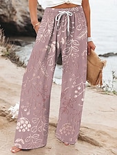 abordables jambe large et taille haute-Femmes Jambe large Chinos Pantalons Amples Vacances ancien Mode Longueur complète Taille haute Fleuri Graphique Impression Micro-Élastique Formel Vacances Rue Rose Été Printemps Coupe Ample