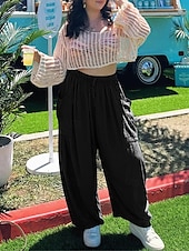 abordables pierna ancha y cintura alta-Pantalones baggy de chinos de pierna ancha para mujer Básicos Casual Largos Cintura alta Sencillos Con bolsillo Cinturilla elástica Cómodos Suaves Confortables Micro-elástico Exterior Calle Diaria