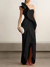 abordables Robes de cocktail-Fourreau / Colonne Robes de Cocktail Élégant Robe Formel Mariage Asymétrique Sans manches Une Épaule Crêpe Extensible avec Volants 2025