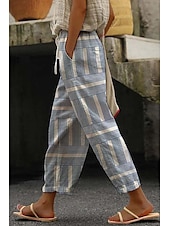 economico Pantaloni in cotone e lino con grafica-Per donna Pantaloni in cotone e lino Pantaloni Eleganti Casual Lunghezza intera Naturale Floreale Tasca Stampa Design con Coulisse Elastica Comodo Confortevole Streetwear Uscire Nero grigio Magenta