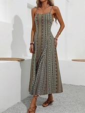 abordables Robe Boho-Femmes Robe Midi Robe Décontractée Robe d&#039;été Robe Nuisette Robe bohème Élégant Mode Moderne Quotidien Plage Week-end Coupe régulière Rayé Sans manches Col en V Rouge Vert Été