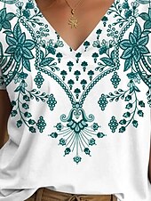 preiswerte Boho-T-Shirt-Damen T Shirt Grafik Stammes Vintage Stilvoll Lässig Kurzarm V Ausschnitt Normale Oberteile Täglich Druck Weiß Sommer Frühling