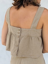 economico Camicie-Per donna Camicia di lino Gilet in cotone e lino Blusa Semplice Moderno Casual Senza Maniche Collo quadrato Top corti Quotidiano Ferie Senza schiena Bianco Cachi Estate