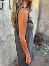 preiswerte Einfaches Kleid-Damen Mini Kleid Sommer Kleid Unifarben Lässig Täglich Reguläre Passform Grafik Ärmellos V-Ausschnitt Schwarz Blau Beige Grau Sommer