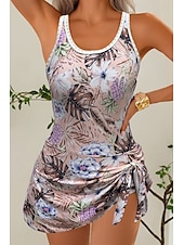 abordables Robes de bain-Femmes Maillots de Bain Une Pièce Maillot de bain Froncé Tropical Tenues de plage Fleur Col rond Sans manches Maillots de bain