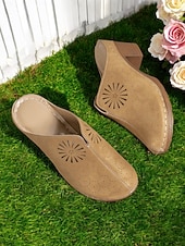 abordables Sabots et mules femme-Chaussures mules à talon carré perforé pour femme – style rétro chic pour les garden-parties, les promenades décontractées et les loisirs en plein air