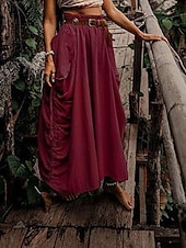economico Pantaloni-Per donna Gonna Casual Boho Maxi Vita media Gonne Semplice Tasca Micro-elastico Vacanza Uscire Nero Verde militare Rosso Zenzero Estate Cotone Lino