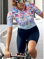 abordables Maillots pour femmes-Femmes Maillot de cyclisme Graphique Dégradé Motif Floral Manche Courte Cyclisme Maillot Top avec 3 poches arrière Écran solaire Résistant aux UV Séchage Rapide Bandes réfléchissantes Des sports Bleu